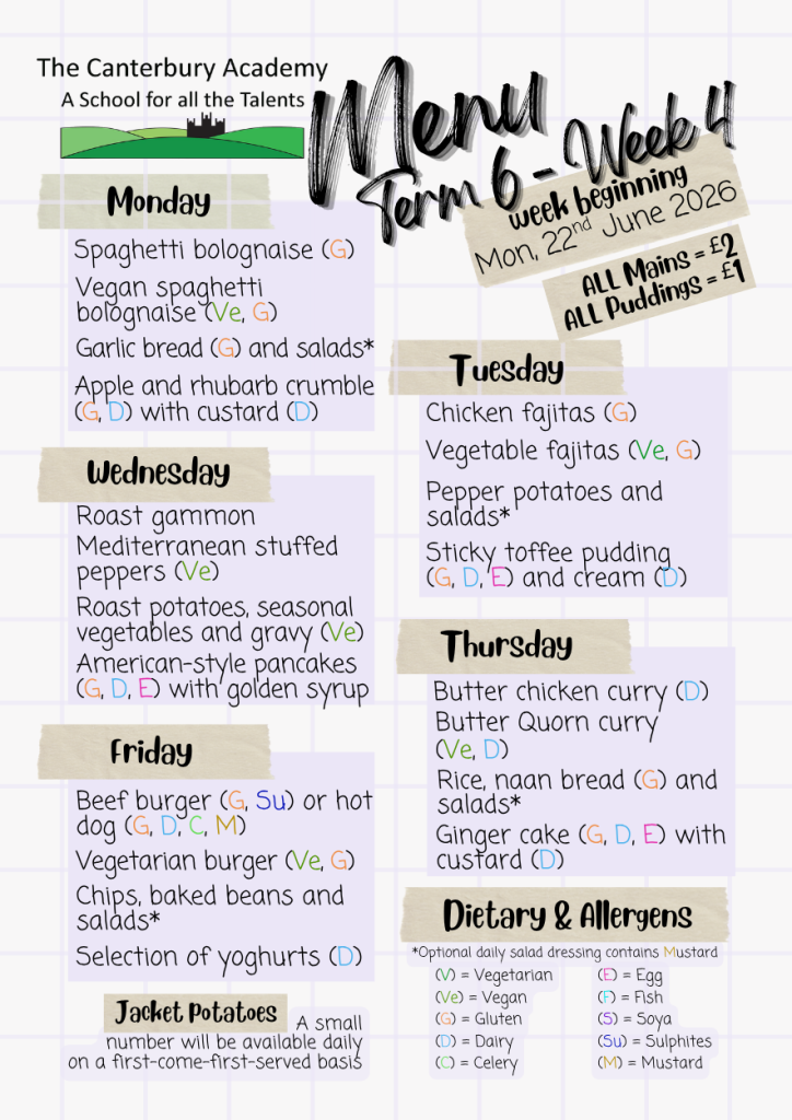 Lunch menu Term 6 week 4
