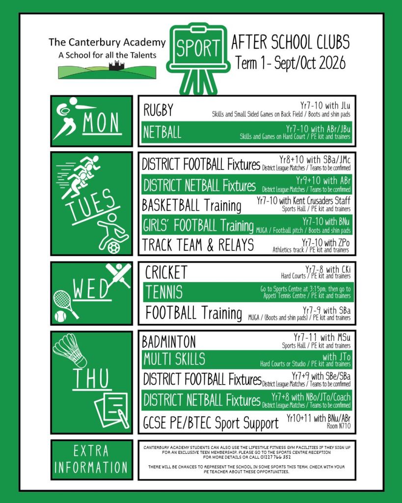 Sport afterschool clubs term 1